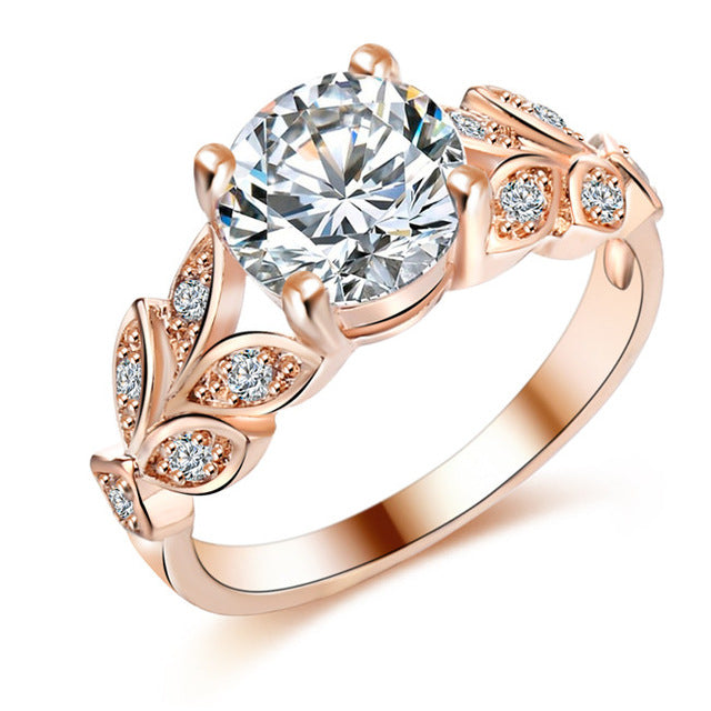 Rose Gold Leaf with Cubic Zirconia Band